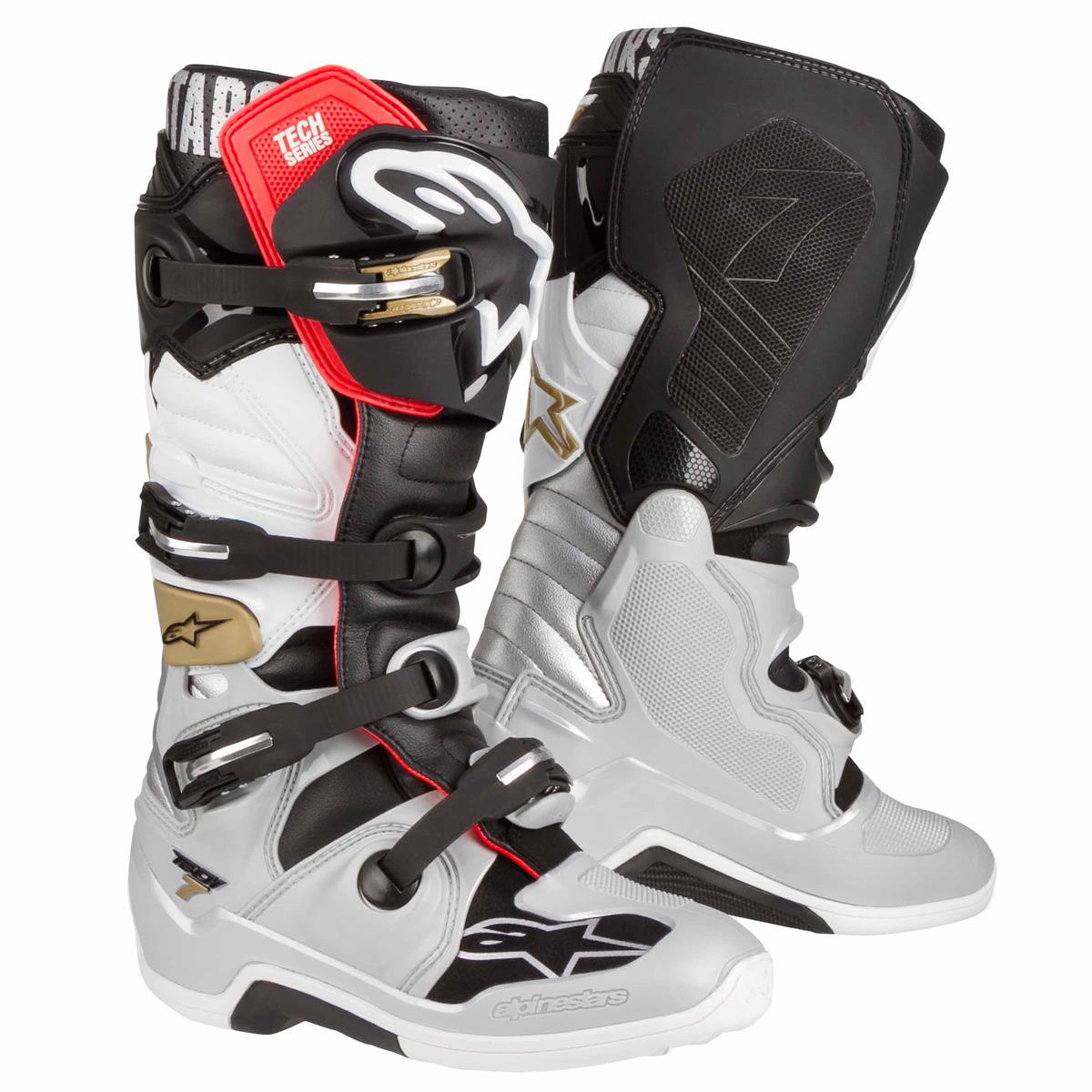 Alpinestars MX Boots Tech 7 Black/Silver/White/Gold
