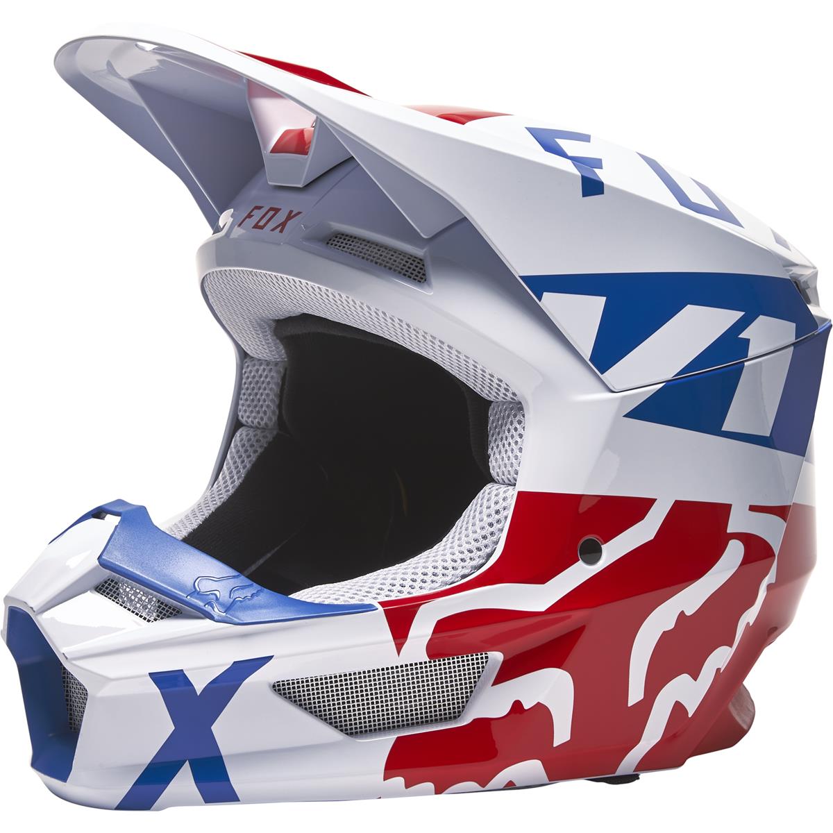 Fox Casque MX V1 Skew - Blanc/Rouge/Bleu
