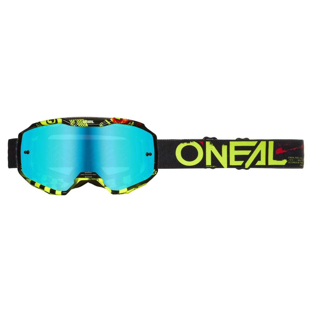 O'Neal MX Goggle B-10 Attack - Black/Neon Yellow - Radium Blue