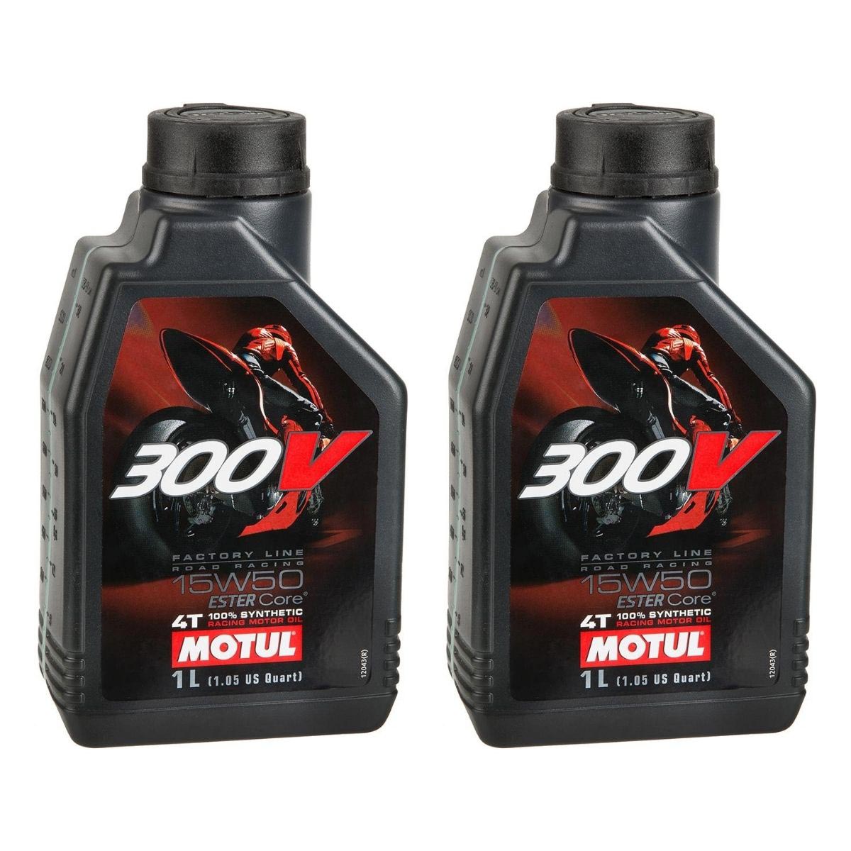 Motul Olio Motore Factory Line Set di 2, 1 L ciascuno, Road Racing 300V, 15W50