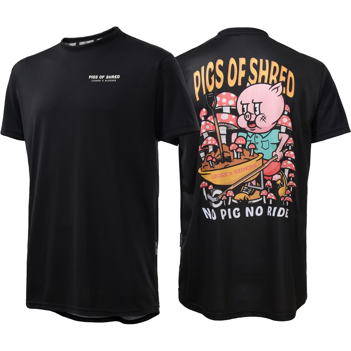 Loose Riders MTB Jersey Short Sleeve Pigs Shred Pigs of Shred - Black